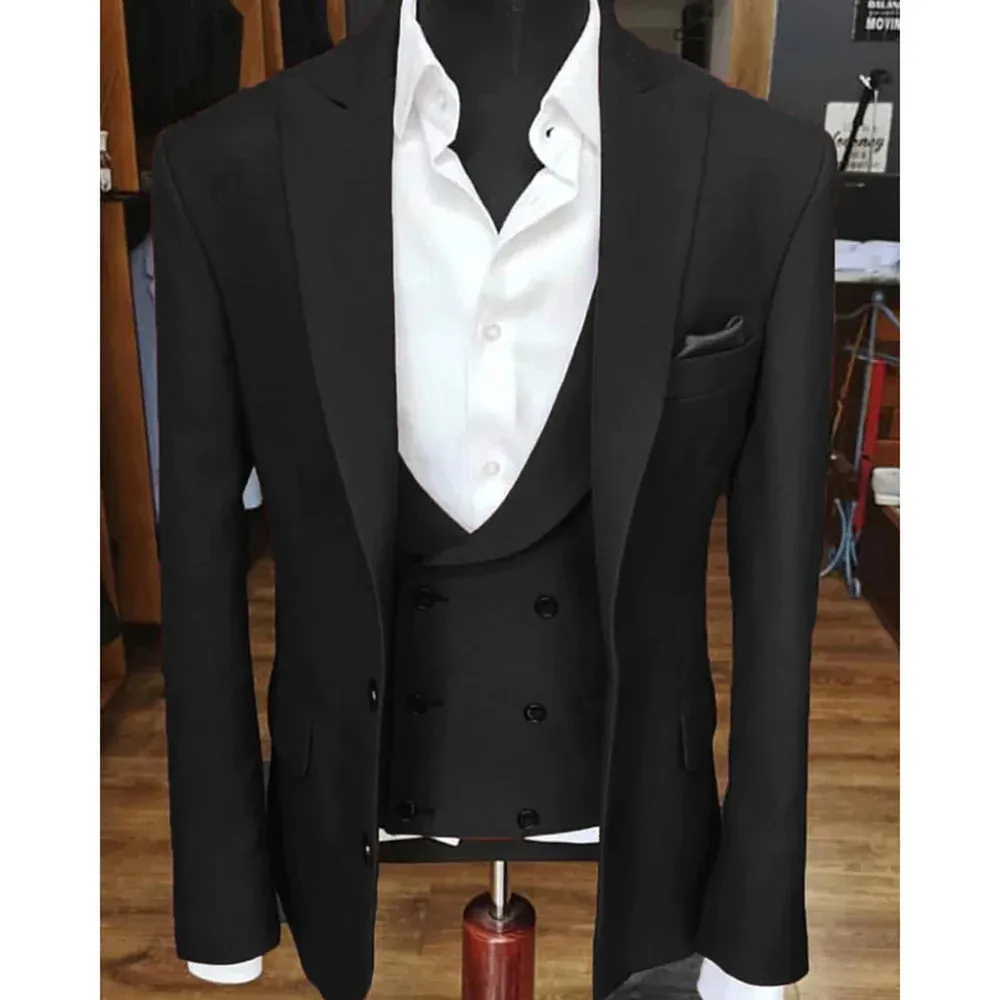 Wiaofellas  -  Fashion Solid Peak Lapel Single Breasted Suits for Men 3 Piece Groom Best Man Wedding Tuxedo Elegant Prom Party Male Suit