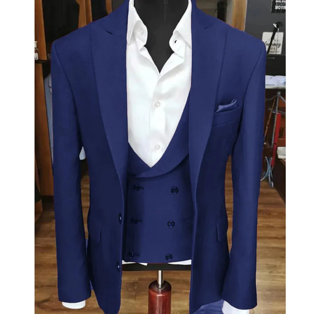 Wiaofellas  -  Fashion Solid Peak Lapel Single Breasted Suits for Men 3 Piece Groom Best Man Wedding Tuxedo Elegant Prom Party Male Suit