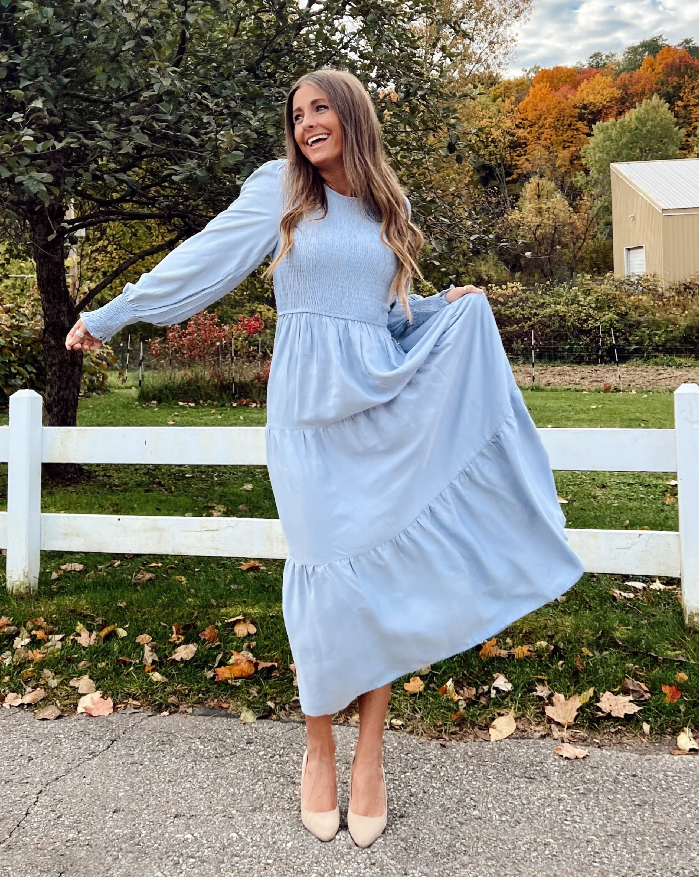 ZESICA High Waist Smocked Flowy Tiered Midi Dress