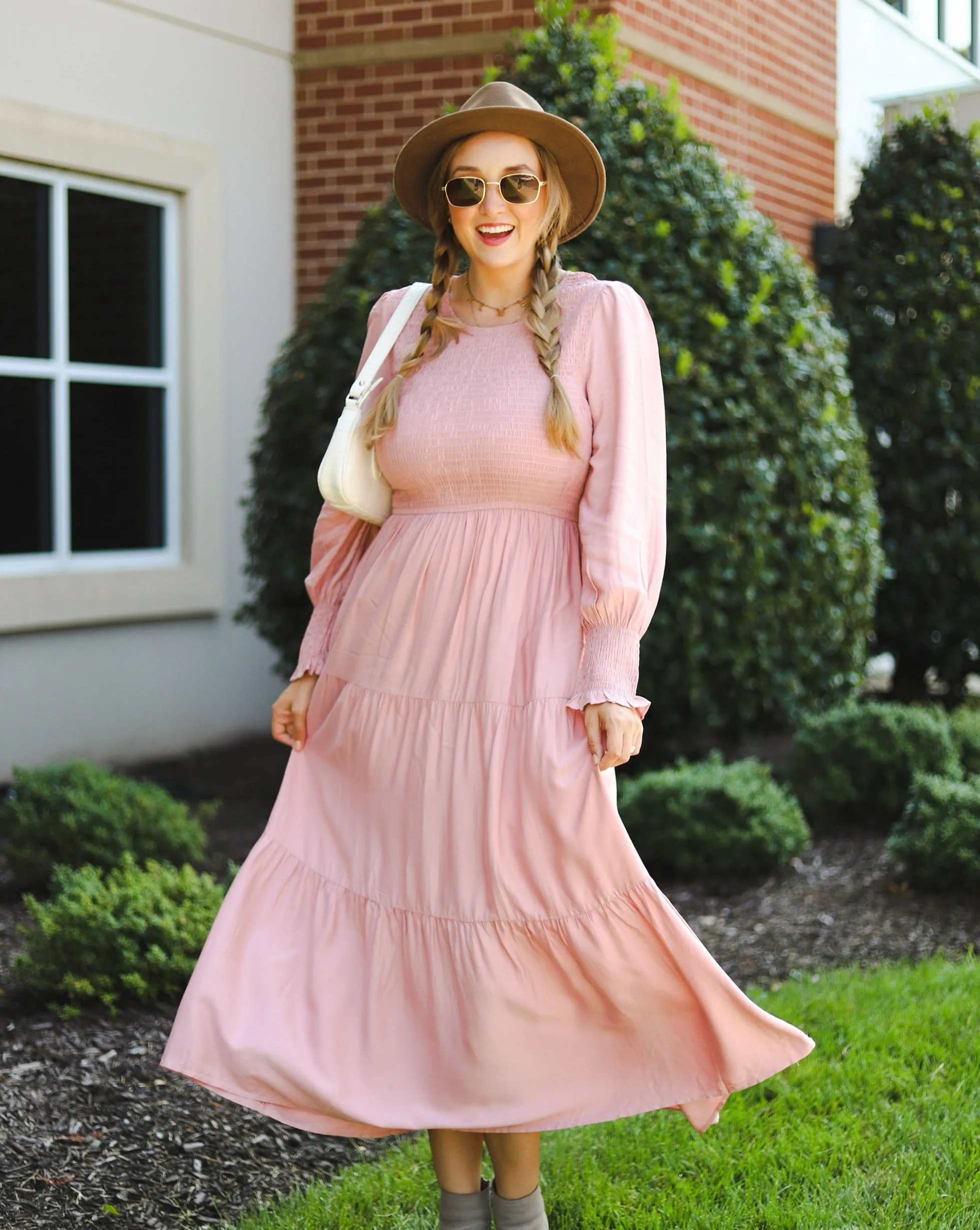 ZESICA High Waist Smocked Flowy Tiered Midi Dress